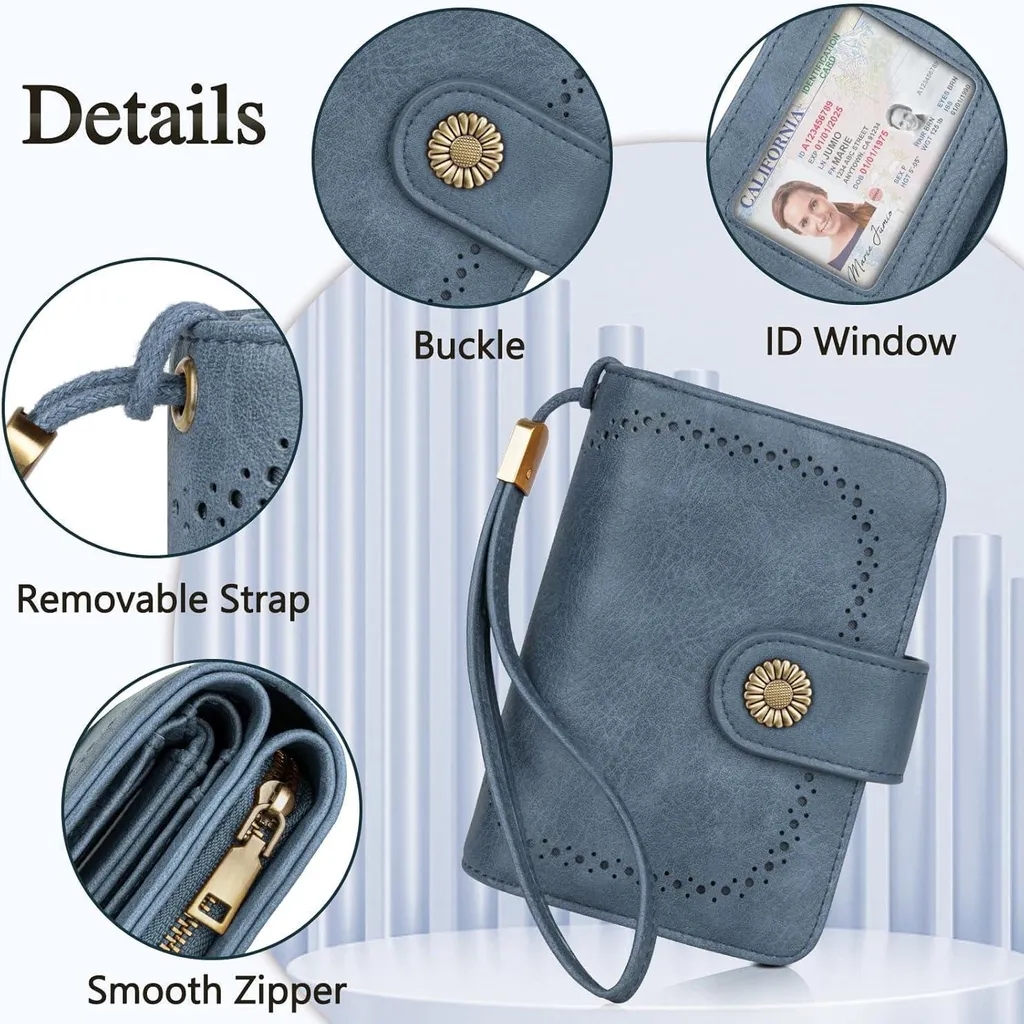 Portefeuille femme anti-piratage RFID grand format vintage bleu - 4
