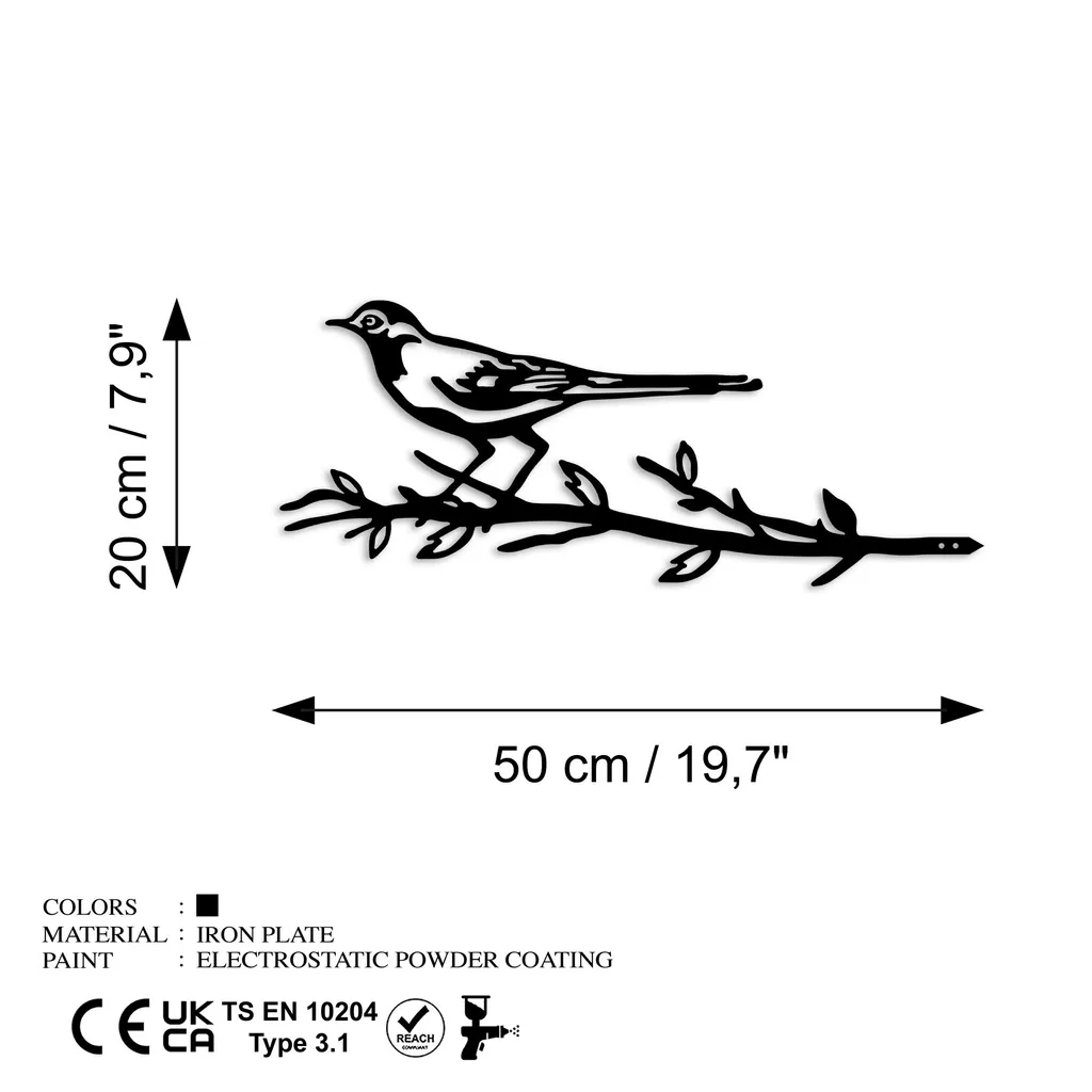 Objet décoratif oiseau en métal noir design moderne pour salon 50x20cm