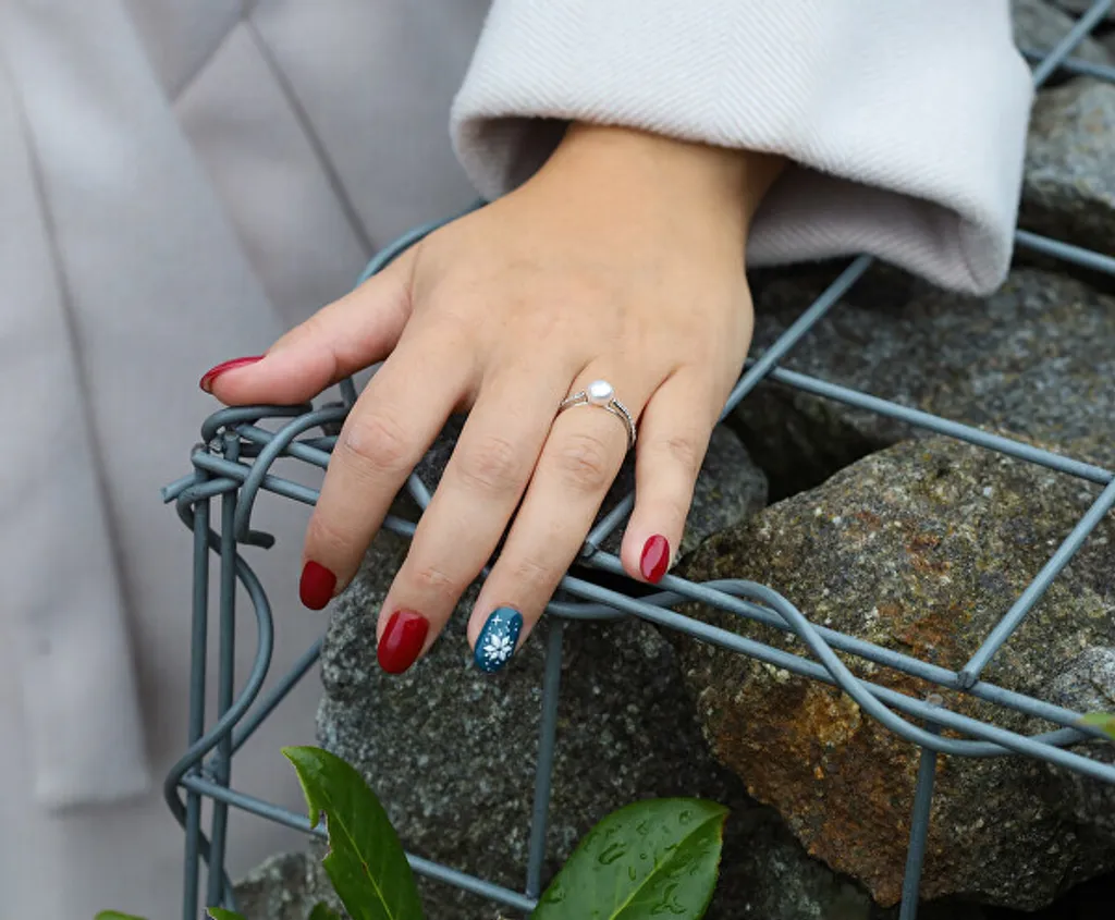 Bague argentée avec perle naturelle ronde AGT-R08W - Dimension 60mm