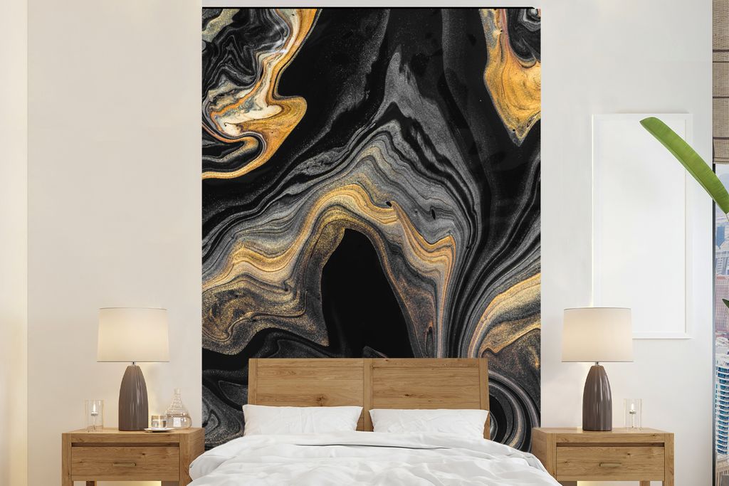MuchoWow Fototapete für Wohnzimmer oder Schlafzimmer Wandtapete Vinyl Motivtapete Marmor - Acryl - Gold - Luxus - Abstrakt - 200x300 cm - Wandde...