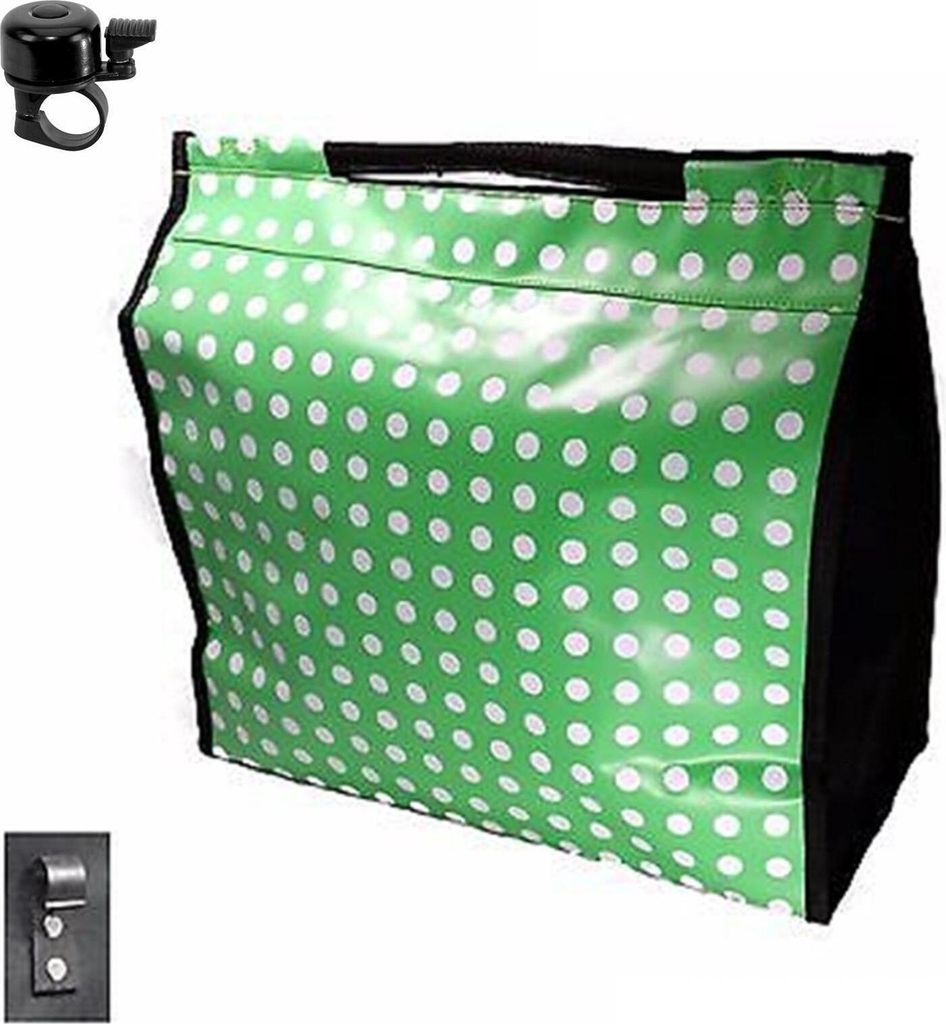 Fahrrad Gepäckträgertasche Seitentasche Tasche Grün Punkte 16 mm inkl. Fahrradklingel