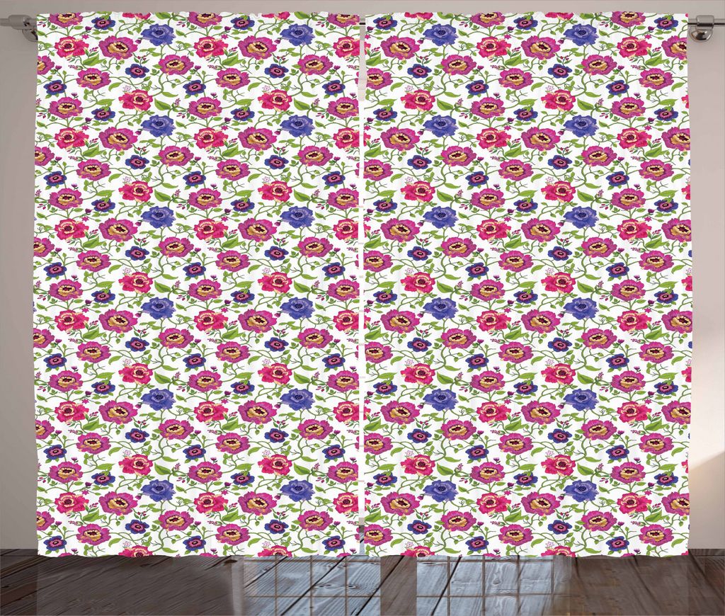 ABAKUHAUS Blumen Rustikaler Gardine, Frühlingswuchs Wildflowers, Schlafzimmer Kräuselband Vorhang mit Schlaufen und Haken, 280 x 225 cm, Mehrfarbig