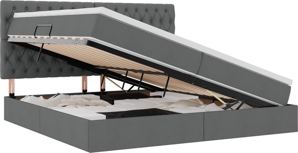 vidaXL Bett mit Stauraum und LED Dunkelgrau 200 x 200 cm Polyester