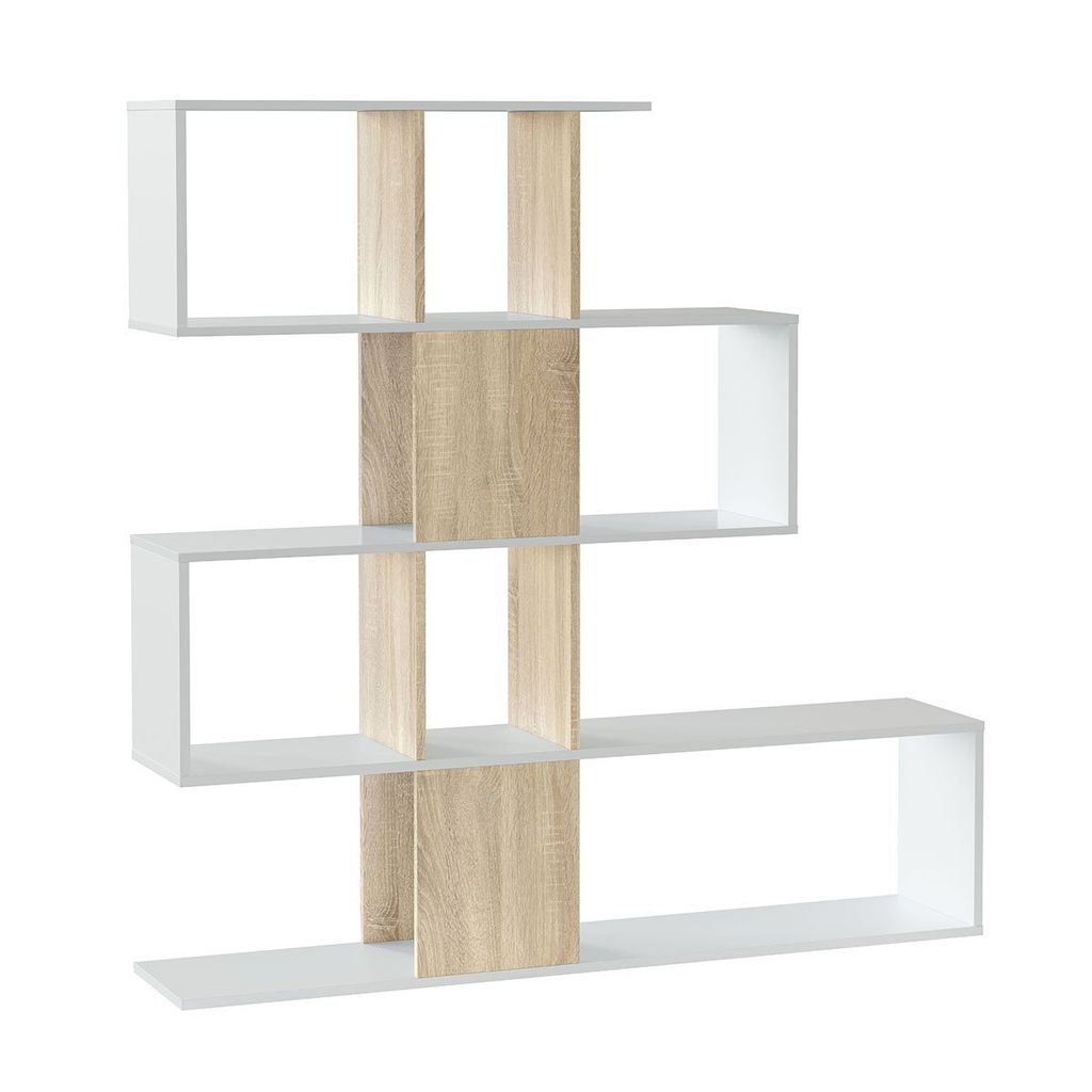 ZIGZAG-Bücherregal – Eiche und Weiß – 3 Ebenen – 145 x 145 x 28 cm
