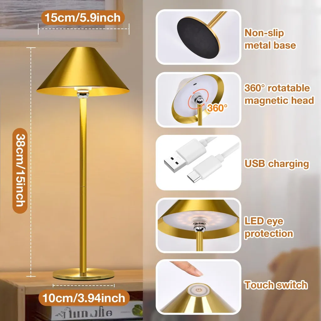 Lampada Magnetica Ricaricabile LED 3 Colori - Oro - Batteria 4000mAh - 6
