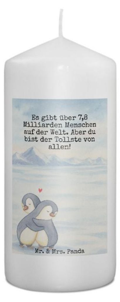 Mr. & Mrs. Panda Kerze Pinguine Kuscheln Design 15 x 7 cm - Weiß - Geschenk, Blockkerze, Liebesbeweis, Erinnerungskerze, Hochzeitstag, für Frauen...