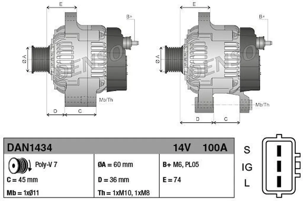 Alternateur DENSO DAN1434 haute fiabilité pour moteur 2.0 et 2.4 VVT-i
