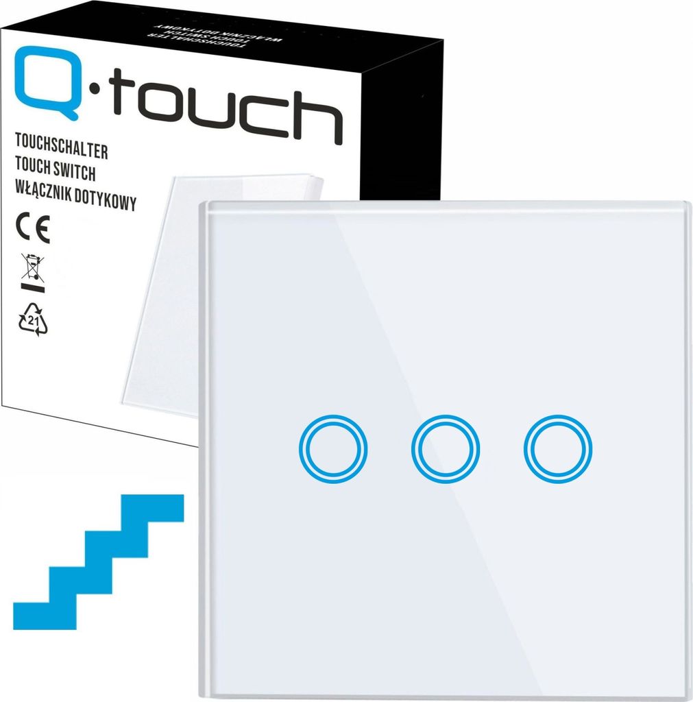 Glas Touch Kreuzschalter Wandschalter 3-Fach Schalter LED weiß Lichtschalter