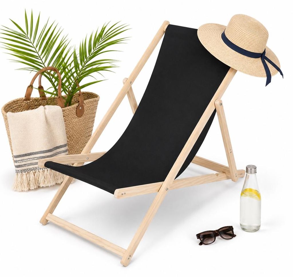 Mucola Strandstuhl klappbar Strandliege Holz Liegestuhl Produktbild 