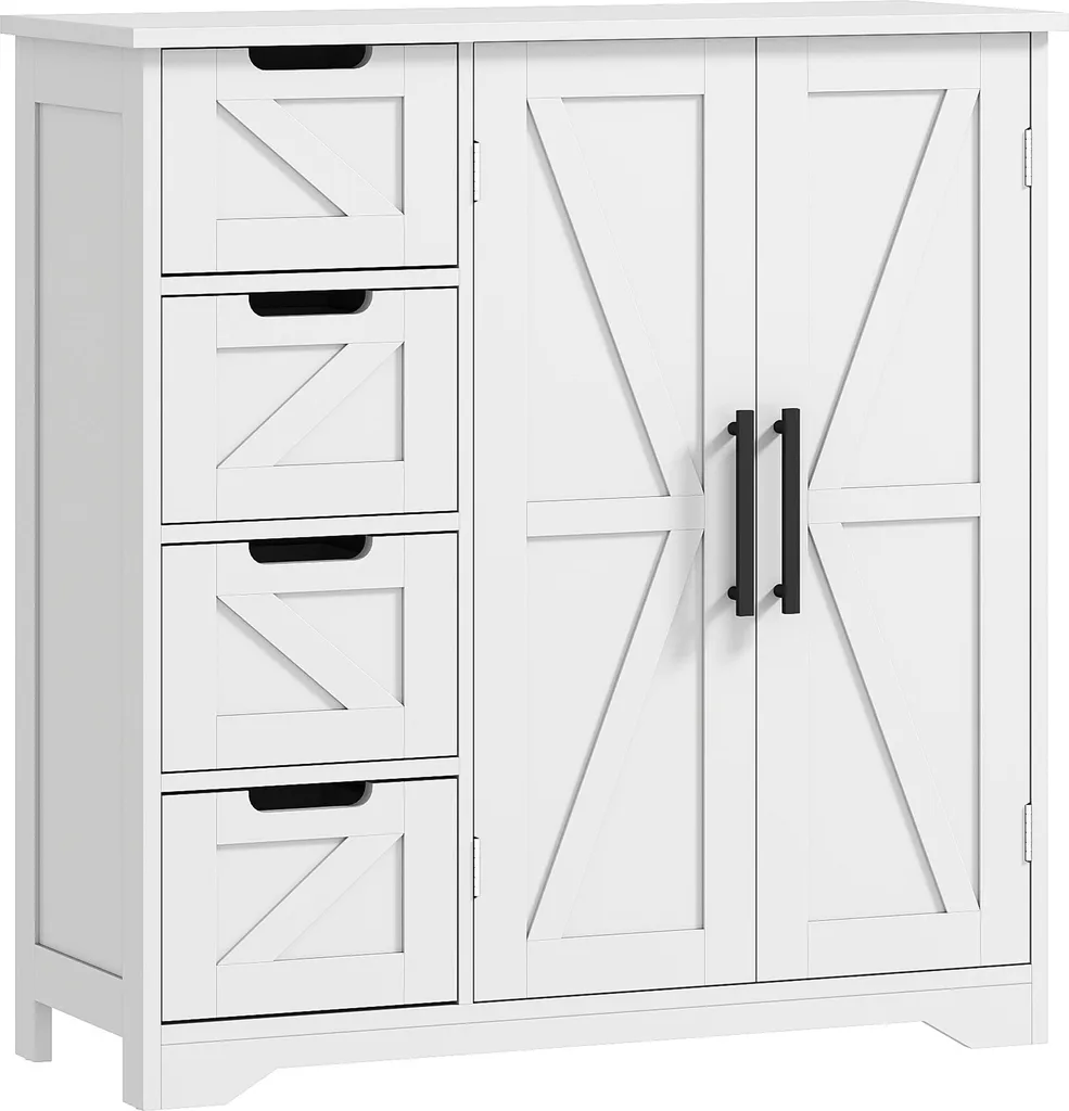 Meuble de rangement salle de bain HOMCOM blanc 4 tiroirs et 1 placard