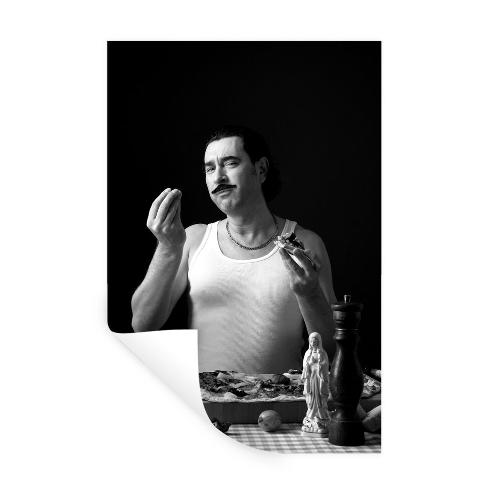 MuchoWow Wandtattoo Wandsticker Wandaufkleber Italiener essen Pizza - schwarz und weiß 60x90 cm Selbstklebend und Repositionierbar - Sticker - D...