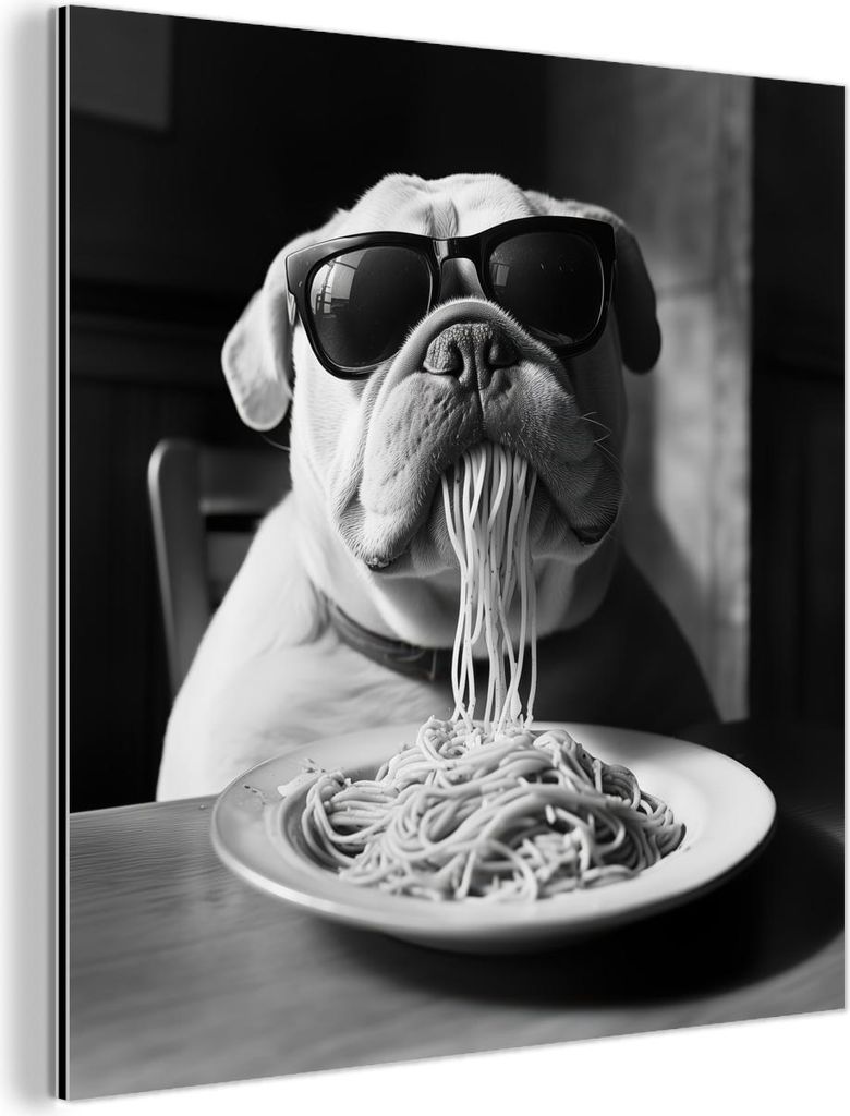 MuchoWow Wanddekoration Metall Metallbild Wandkunst 50x50 cm Hund - Bulldogge - Brille - Hart - Tiere MuchoWow Aluminium Gemälde - Alubild - Indus...