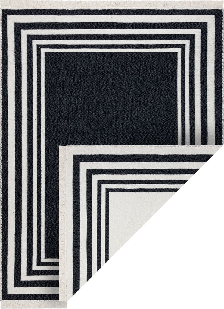 Teppich TWIN 22990 Rahmen, Baumwolle, doppelseitig, Rauten Ökologische Fransen - schwarz / creme Schwarz 80x150 cm