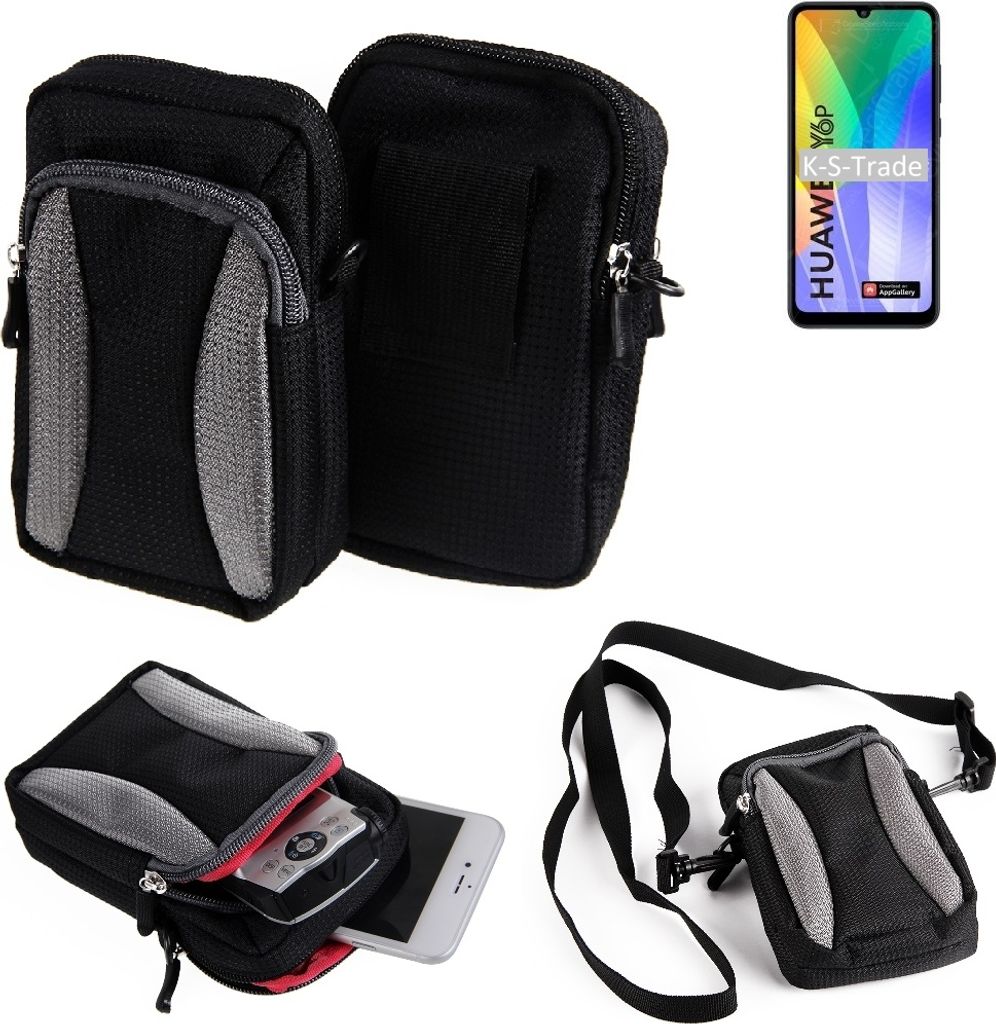 K-S-Trade Holster Schutz Hülle kompatibel mit Huawei Y6p Handy Hülle Gürteltasche Umhängetasche mit Zusatzfach schwarz