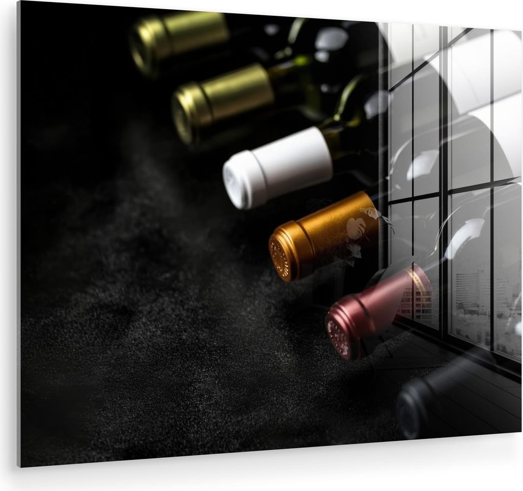 MuchoWow Glasbilder - Bilder auf Wandbild - Foto auf Glas Wein - Flaschen - Vielfalt - Geschmacksrichtungen 80x60 cm Wanddekoration aus Glas - Acry...