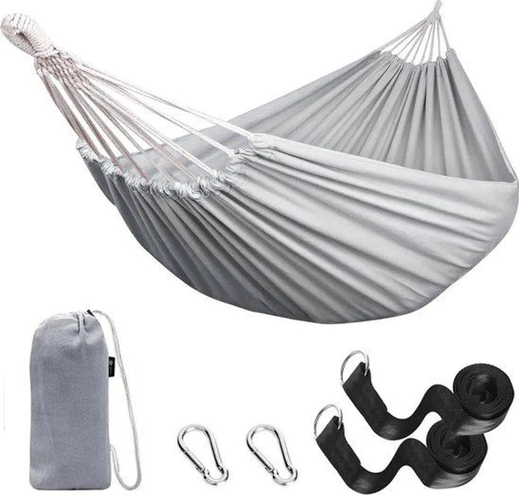 Hamac double d'extérieur en coton portable pour jardin et terrasse