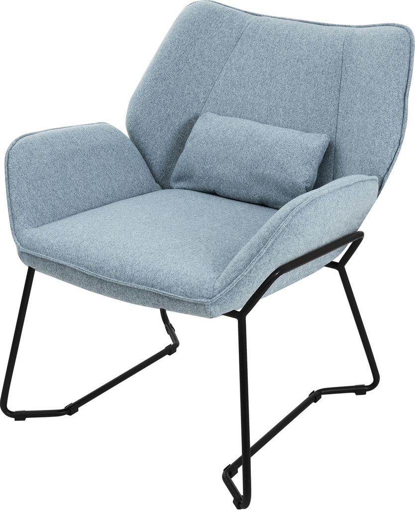 ML-Design Loungesessel Relaxsessel Blau mit Leinenbezug und schwarzen Metallbeine, Wohnzimmerstuhl mit Armlehne und Rückenlehne