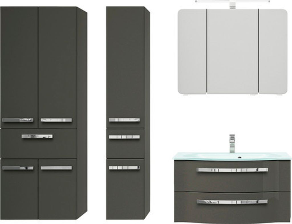 Badmöbel-Set Pelipal Serie 4005 BxHxT 182 x 200 x 49,1 cm Frontfarbe grau hochglanz Badmöbelset 5-teilig und mehr mit Wa