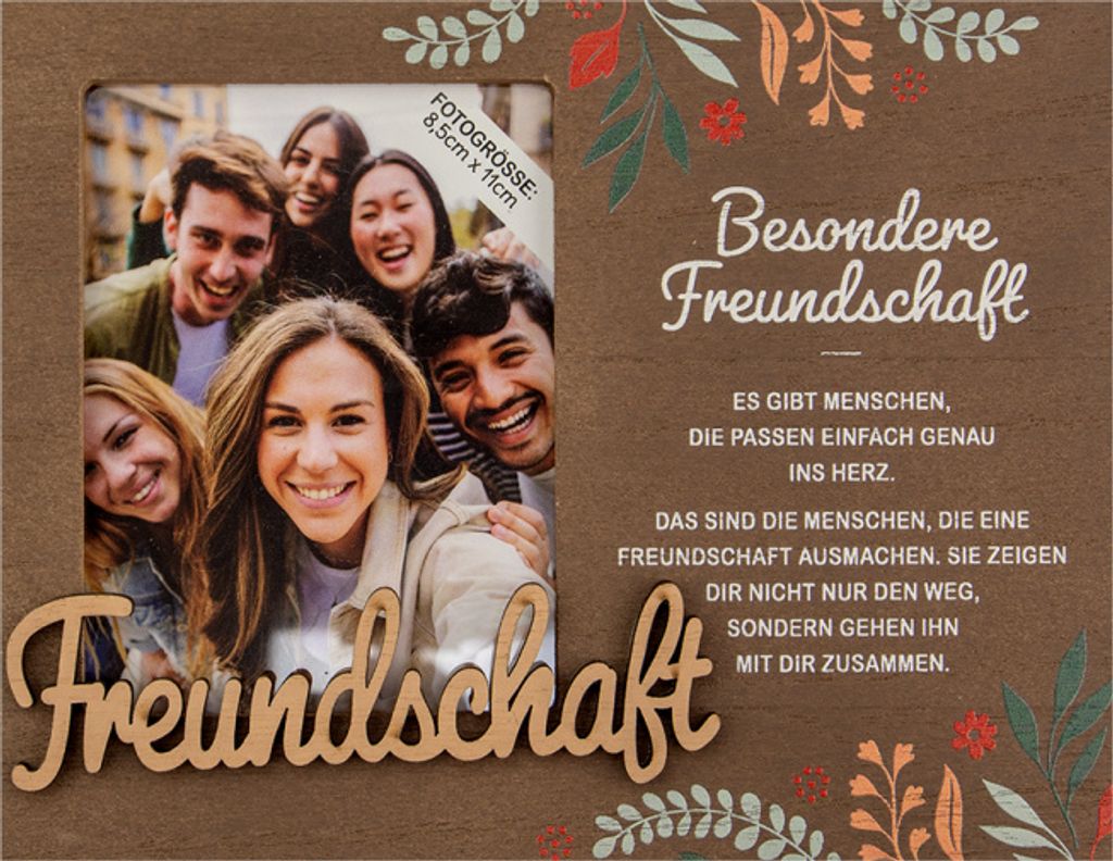 Personalisierter Bilderrahmen für Erwachsene, Kinder, Babys in Holzoptik mit Spruch -Bilderrahmen Freundschaft