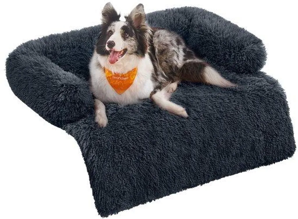 Panier pour chien déhoussable gris foncé XL 110x95cm en peluche douce