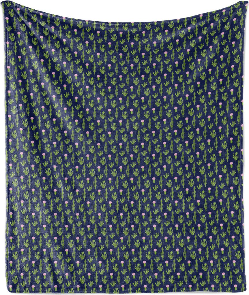 ABAKUHAUS Kaktus Weich Flanell Fleece Decke, Wiederholendes Muster von exotischen Pflanzen Succulents botanische Kunst, 175 x 230 cm, Nachtblau Lin...