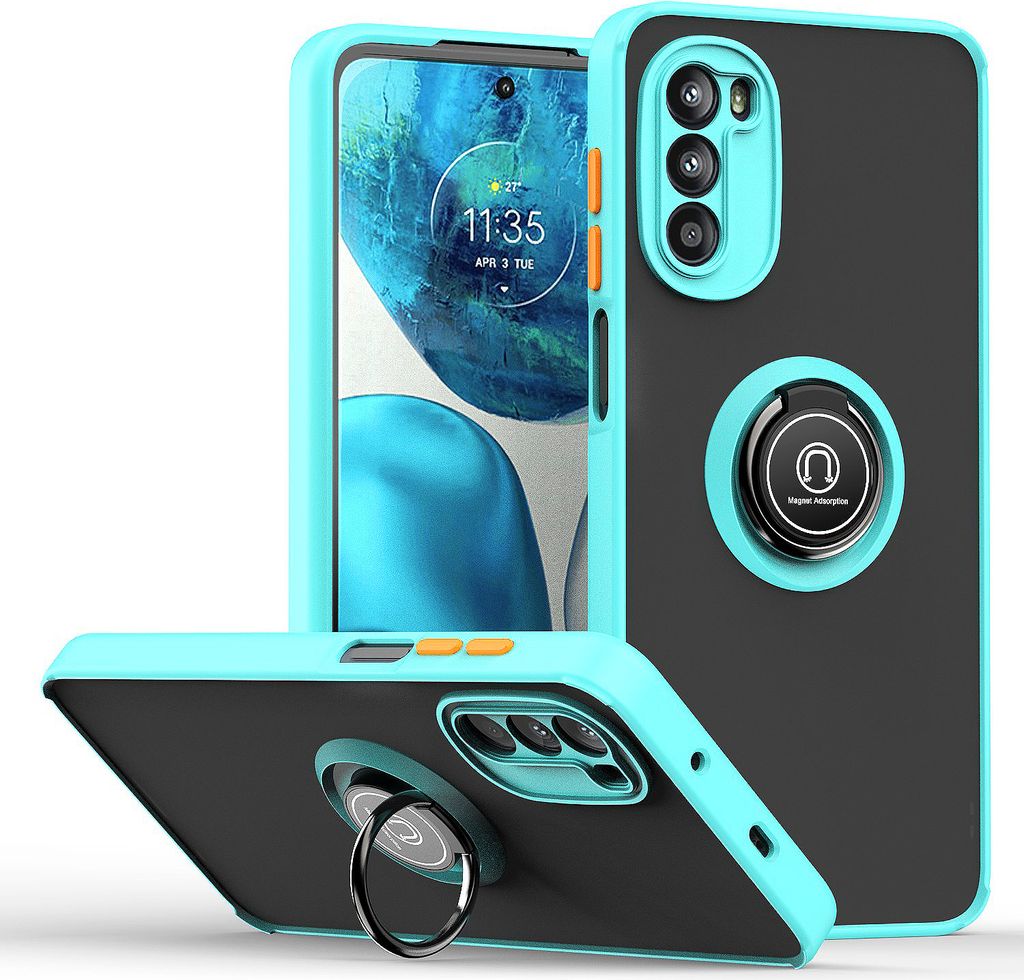 Moto G52 Hülle, Ring Halter Ständer Matte Transluzent TPU Rahmen Stoßfest Schutzhülle für Motorola Moto G52