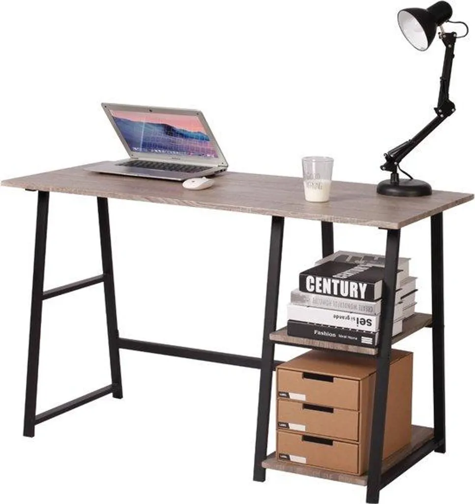 Gagnez de la place avec ce bureau 120 cm support PC et rangements gris