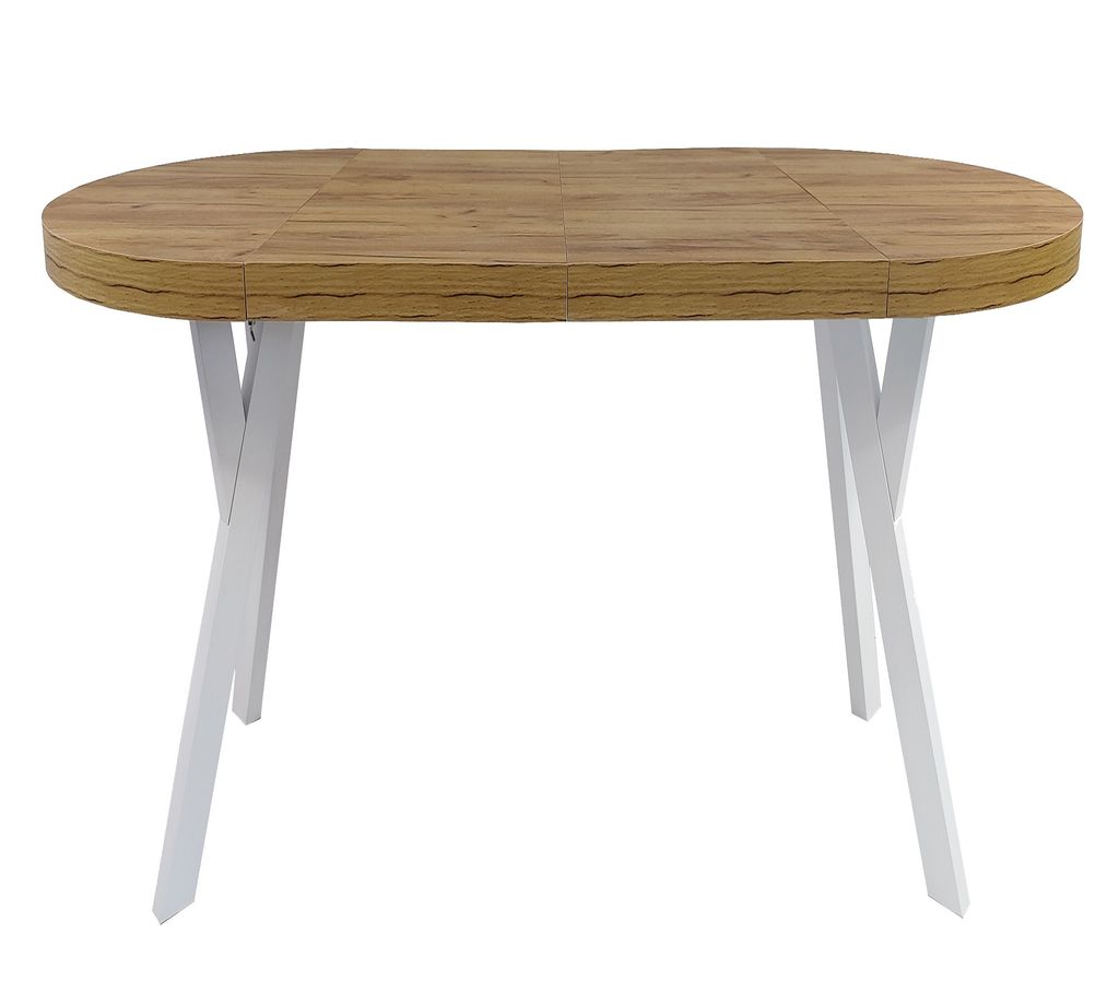 Runder Esstisch Ausziehtisch RO-7 Ø100/200 Eiche Craft mit weiβen Holzbeinen