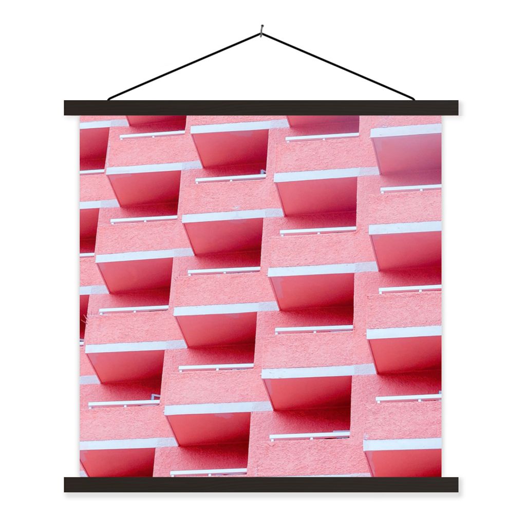 MuchoWow Textilposter Rosa - Balkon - Sommer - Architektur 90x90 cm mit schwarzem Rahmen - Magnetisches