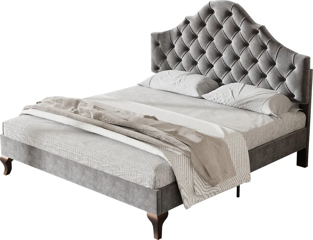 Lit 140x200 velours gris : finissez-en avec le mal de dos, sommier inclus