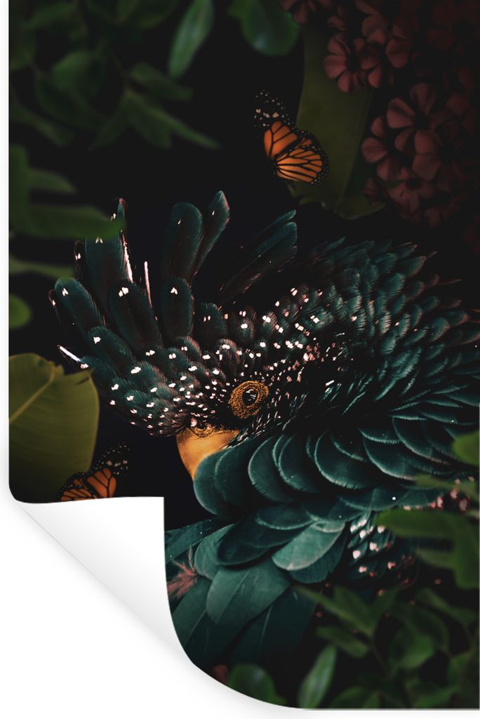 MuchoWow Wandtattoo Wandsticker Wandaufkleber Kakadu - Vogel - Schmetterlinge 80x120 cm Selbstklebend und Repositionierbar - Repositionierbar - W...