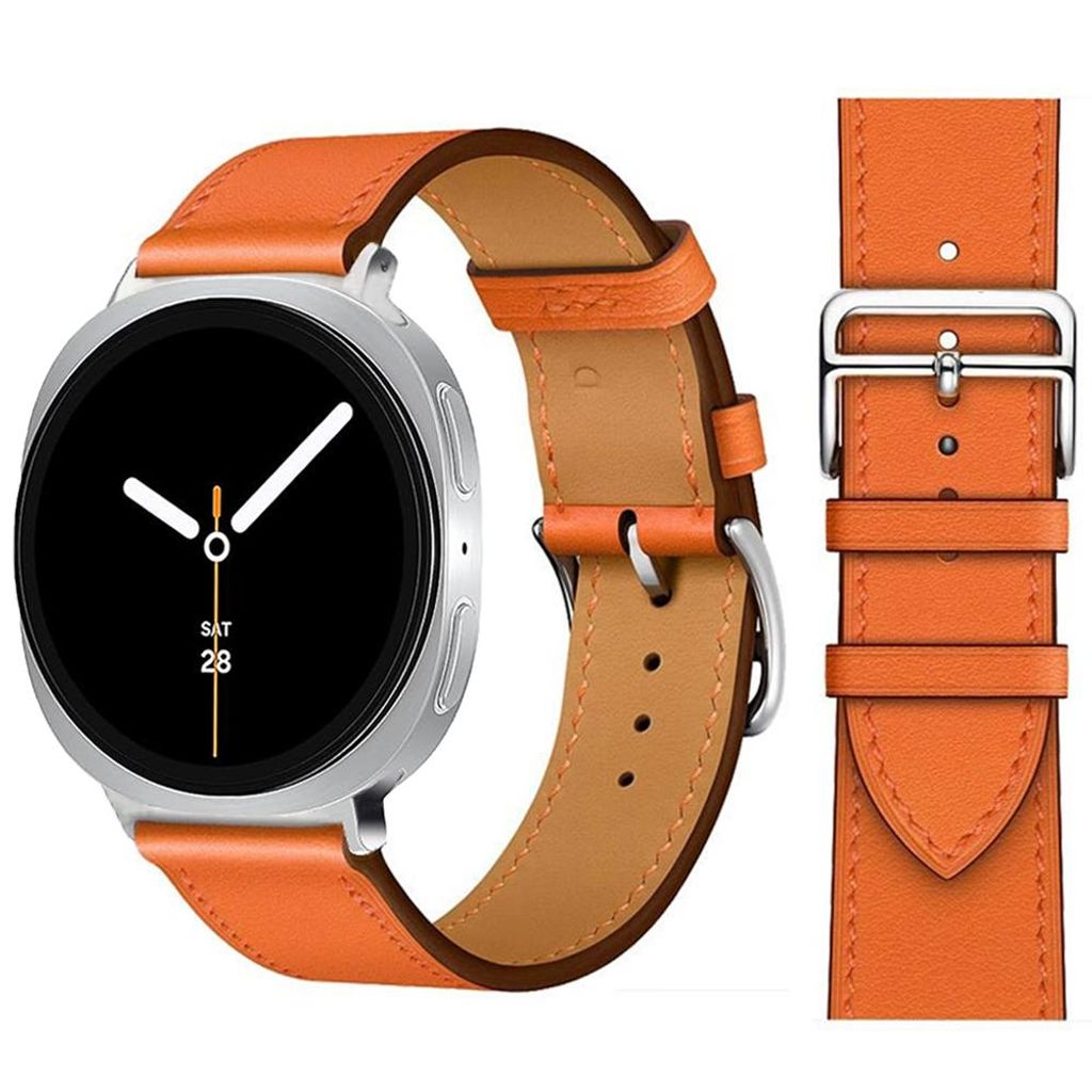 FFO2World Premium Slim Lederarmband – Für Samsung Galaxy Watch 8 (40/44 mm) & Watch 8 Classic (46 mm). Echtes Leder, Edelstahlschließe – Orange