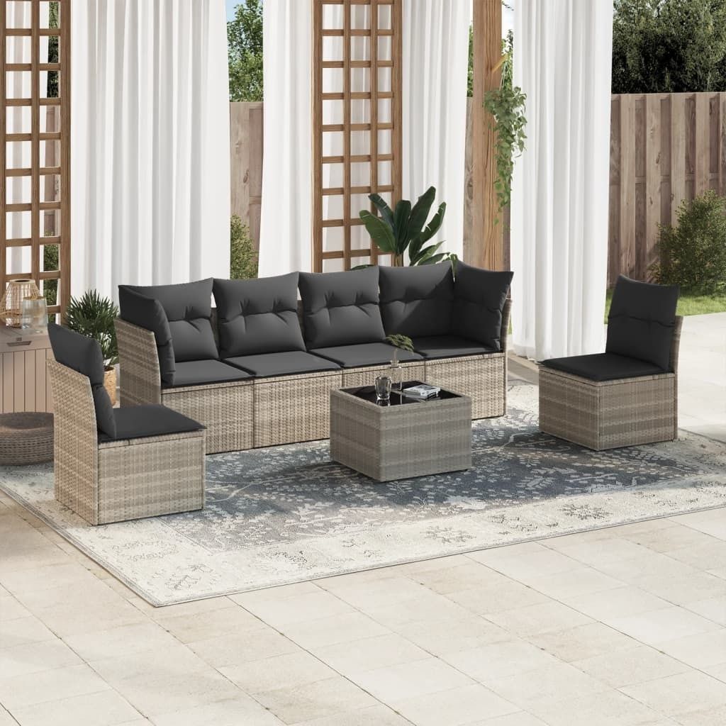 Maison Exclusive - 7-tlg. Garten-Sofagarnitur mit Kissen Hellgrau Poly Rattan
