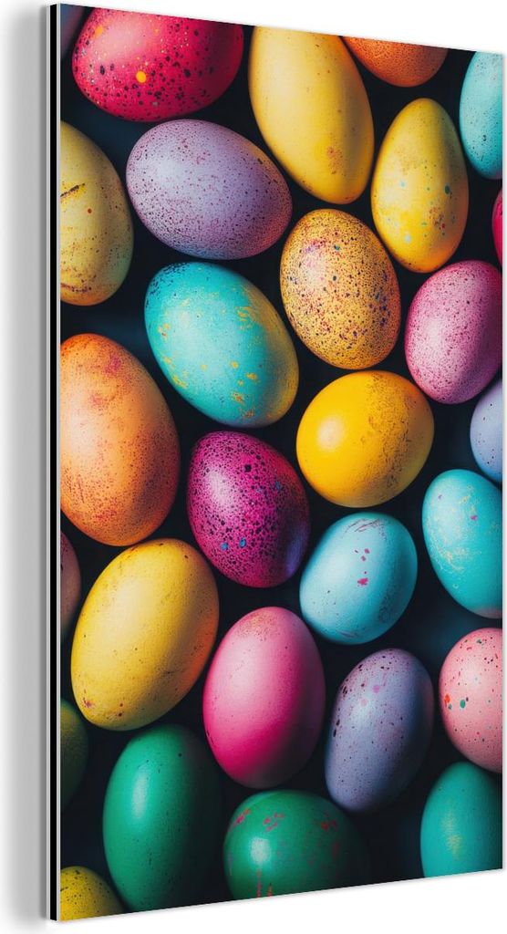 MuchoWow Wanddekoration Metall Metallbild Wandkunst 40x60 cm Bunt - Ostereier - Spritzer MuchoWow Aluminium Gemälde - Wanddekoration aus Aluminium