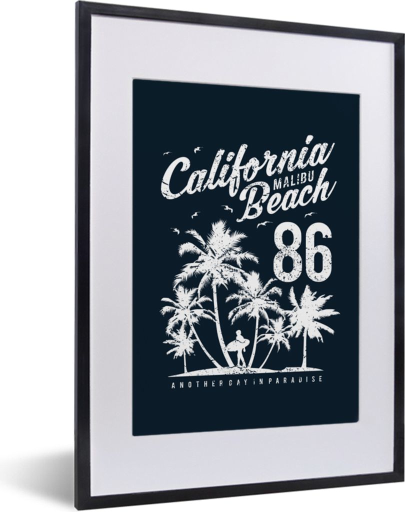MuchoWow MuchoWow Gerahmtes Poster Strand - Palme - Retro 30x40 cm - Poster mit zchwarzem Bilderrahmen - Wandposter Schlafzimmer