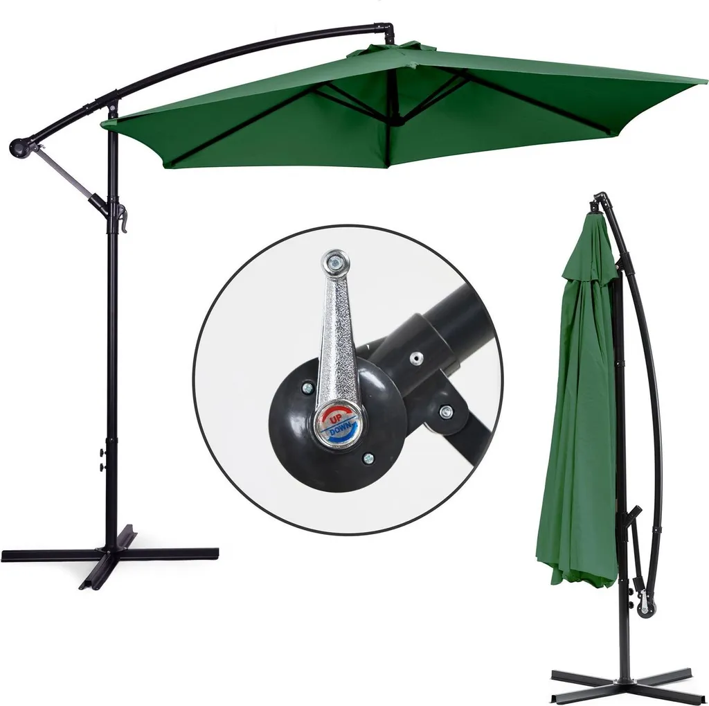 Parasol de jardin excentré MultiGarden vert 3 mètres rotatif et stable