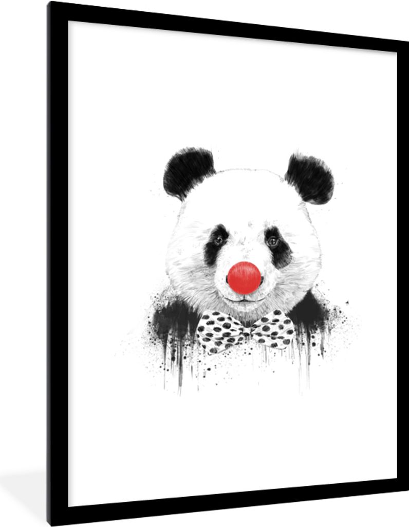 MuchoWow Gerahmtes Poster Panda - Clown - Schleife - Nase - Rot 60x80 cm - Poster mit Schwarzem Bilderrahmen Wandposter Rahmen Foto Bilder - Wohn...