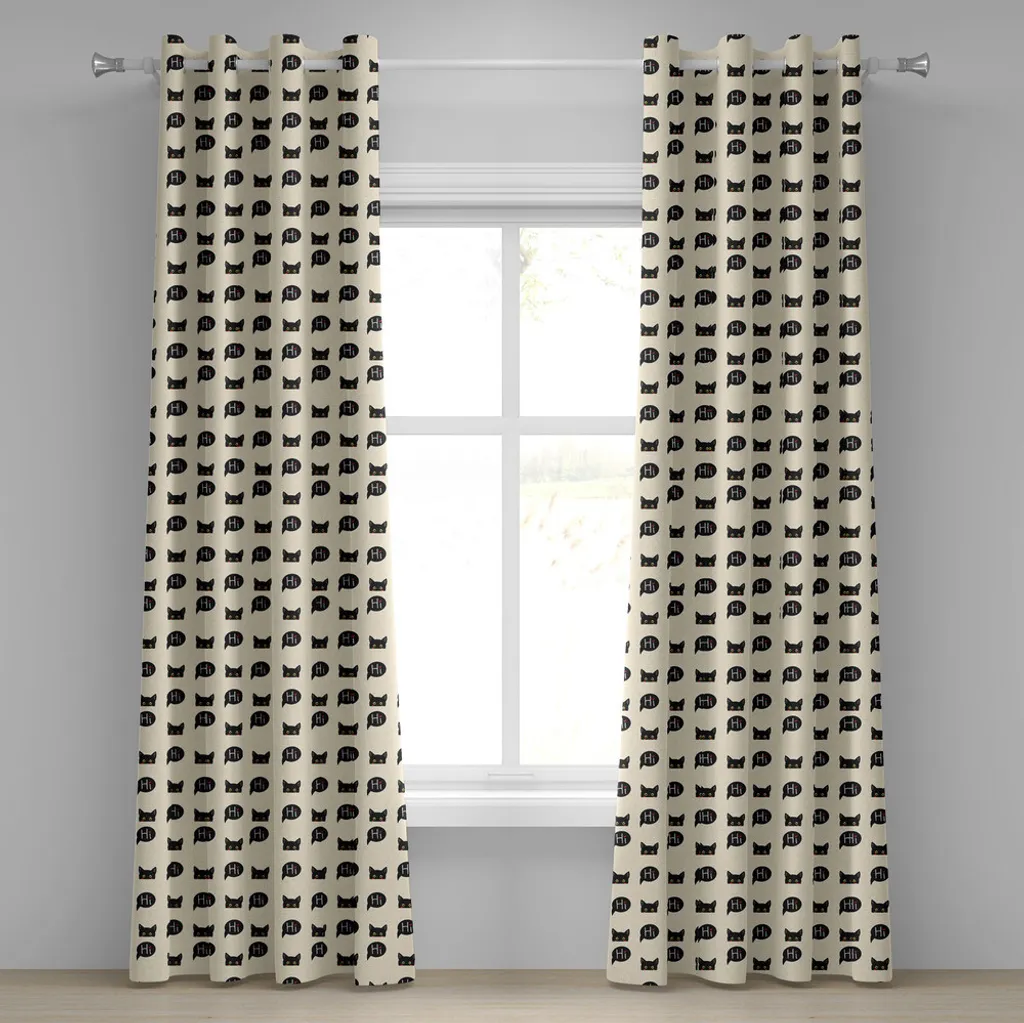 ABAKUHAUS Rideau à œillets Chat Noir Ivoire Rubis, 2 panneaux 280x175 cm