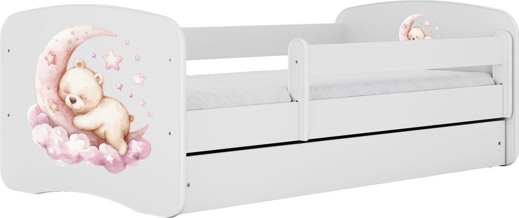 Kinderbett Weiß 70x140 80x160 80x180 cm – mit Matratze, Rausfallschutz und Schublade – Jugendbett für Mädchen und Jungen – Stabil und Sich...