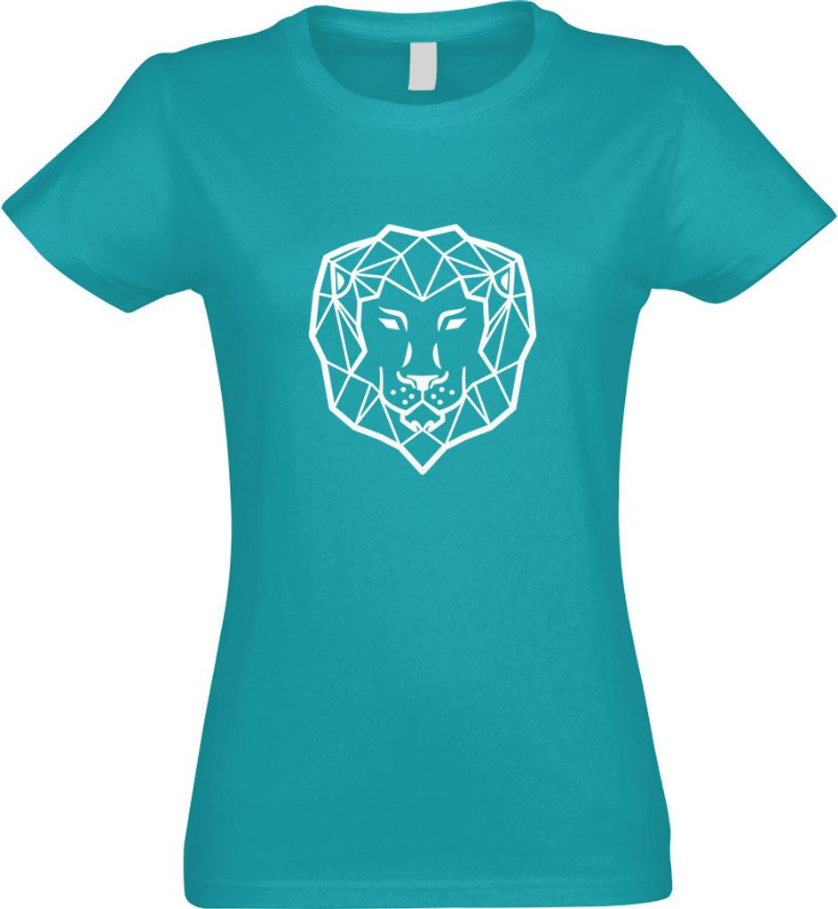Kiwistar - T-Shirt tailliert - Damen - türkis - Polygon Löwe Figur Tier Art - mit Motiv Bedruckt - Funshirt Design - Sport - Freizeit - Damen - S