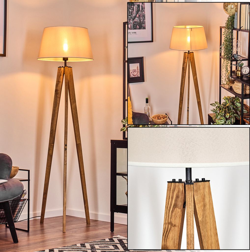 Schiavonea Stehlampe aus Holz/Metall/Stoff in Naturfarben/Schwarz/Beige/Weiß
