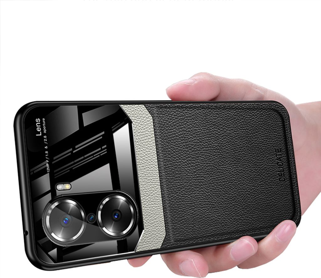 Honor 60 Pro Hülle, TPU Stossfest Anti-rutsch Leder Glas Len Hybrid Schutzhülle für Honor 60 Pro Schwarz