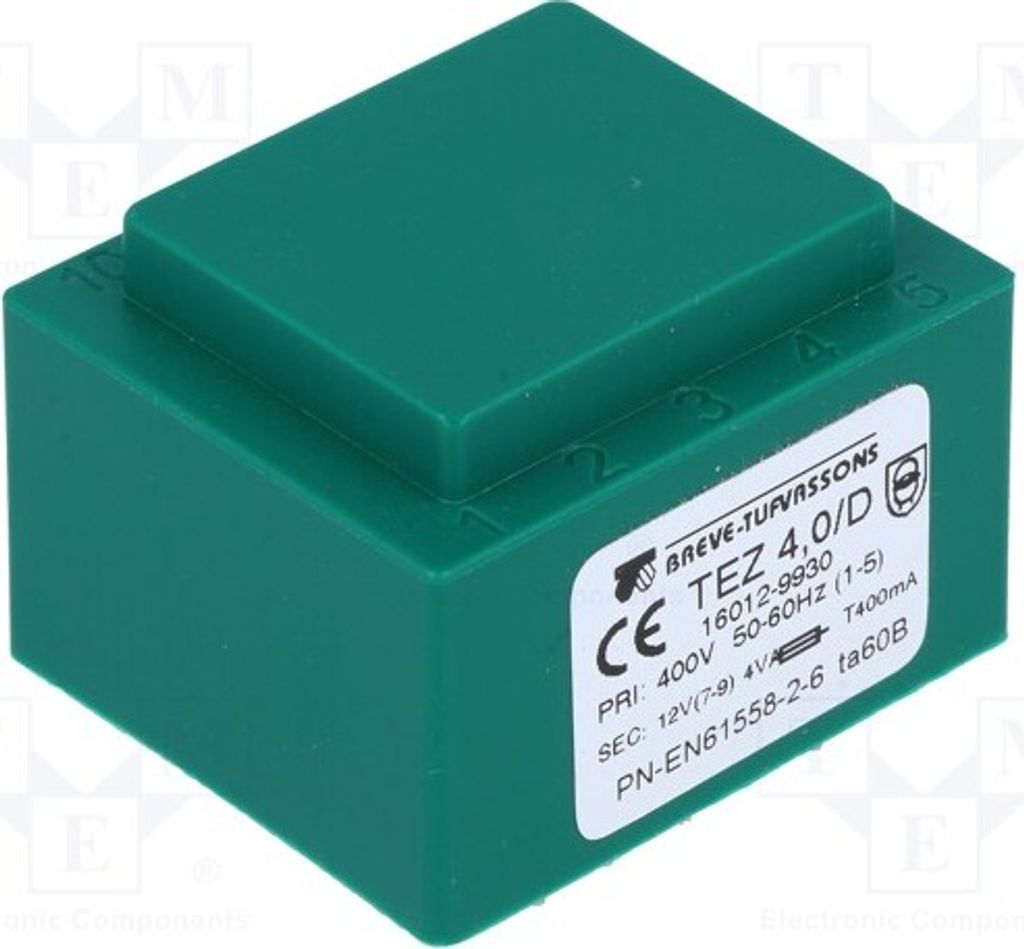 1x Transformator: überzogen 400VAC 12V 4VA 333,3mA Montage: TEZ4/D400/12V -Trans