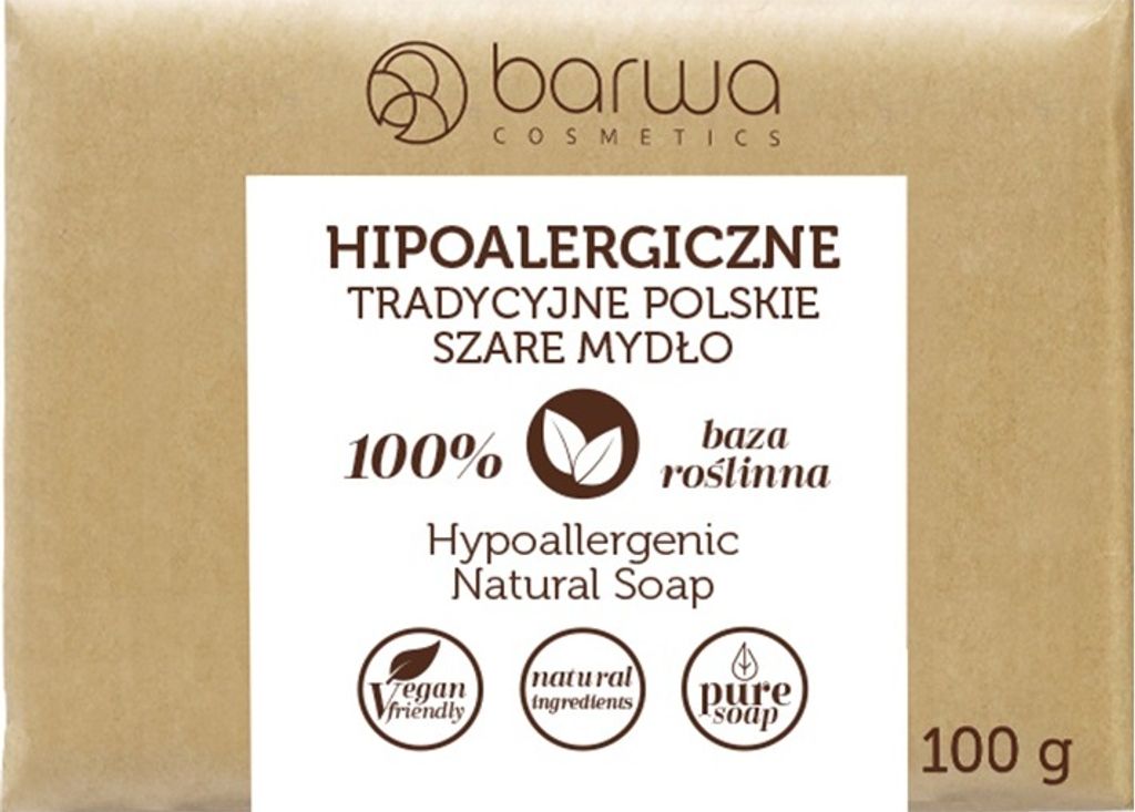A close-up of a soap package with product details and branding.