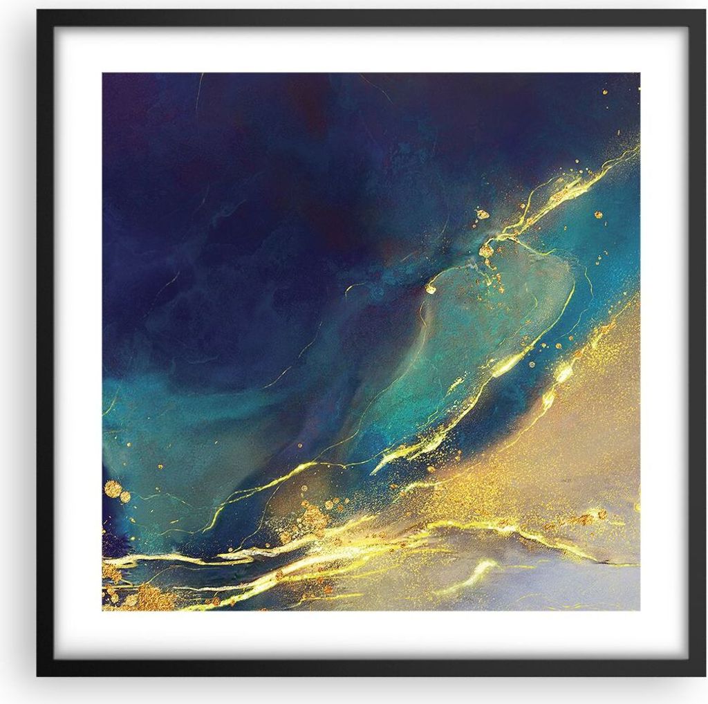 Gerahmtes Poster - Schwarzer Rahmen - Gold Granate Abstraktion - 50x50 cm - Wand Bild - Wanddeko - Wandbilder - Kunstposter - Wandposter - Bilderra...