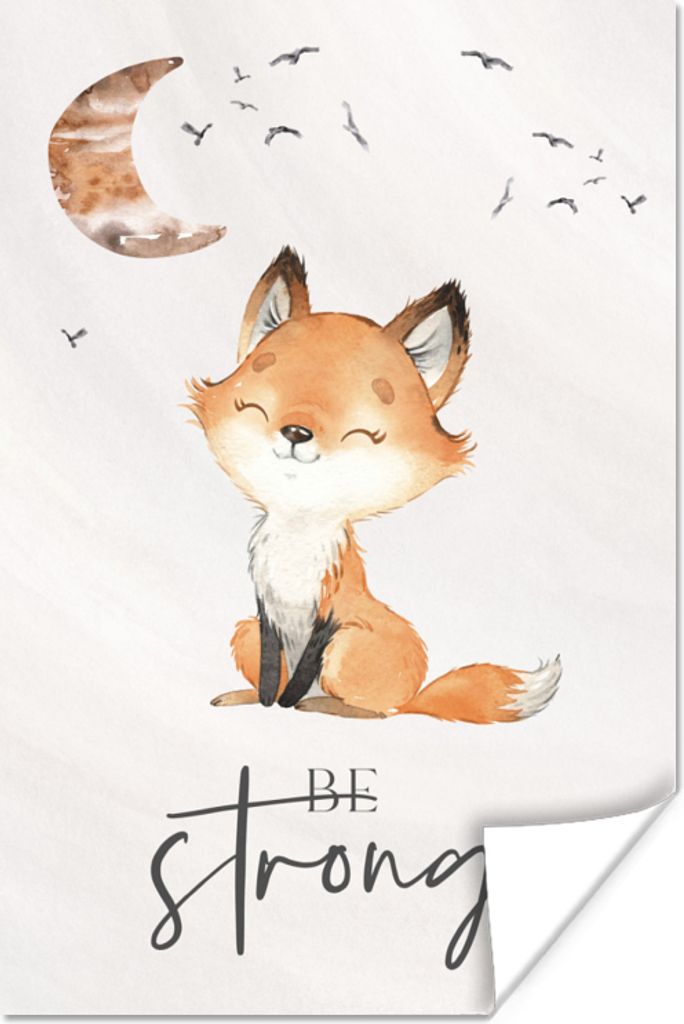 MuchoWow Poster Zitate - Aquarell - Stark sein - Kinder - Fuchs - Tiere 40x60 cm - Plakate für die Wand - Poster Babyzimmer