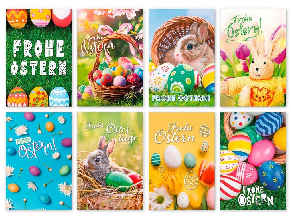 Glückwunschkarten Ostern 100 Stück 8 Motive