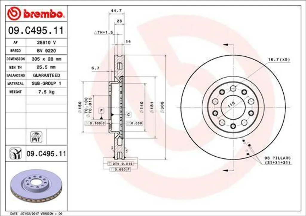 Brembo 09.C495.11 Disque de frein haute performance Giulia OE 50532930