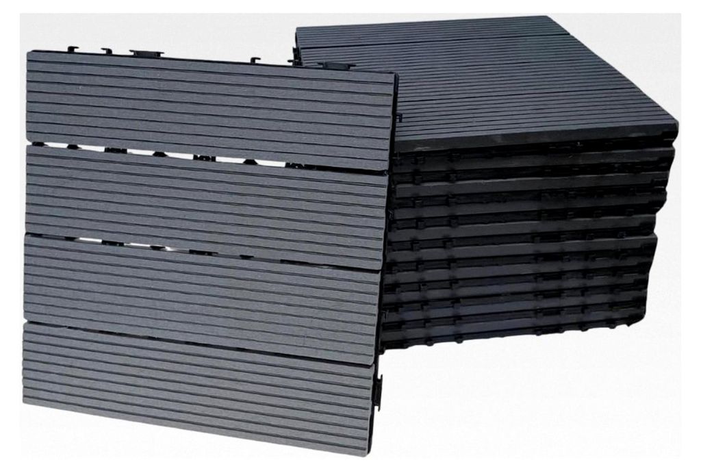 WPC-Fliesen für den Außenbereich, Stecksystem, für Terrasse, Balkon, Garten, Pool, Holzoptik, rutschfest, PVC-Basis (grau, 22 Stück)