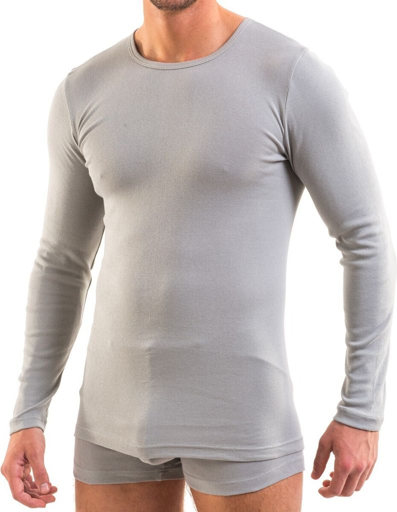 HERMKO 3640 Herren langarm Shirt aus 100% Baumwolle, long-sleeved underwear for men Männer Unterhemd mit langen Armen, Größe:D 6 = EU L, Farbe:grau